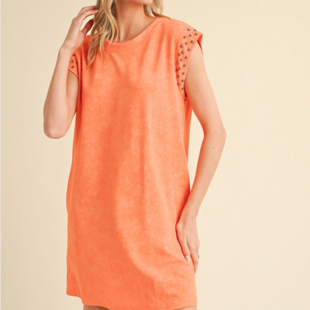 JODIFL Orange Studded Sleeve Midi Dress
